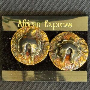 Vintage Clip-On Earrings Gold-Tone Abstract Design Made In South Africa